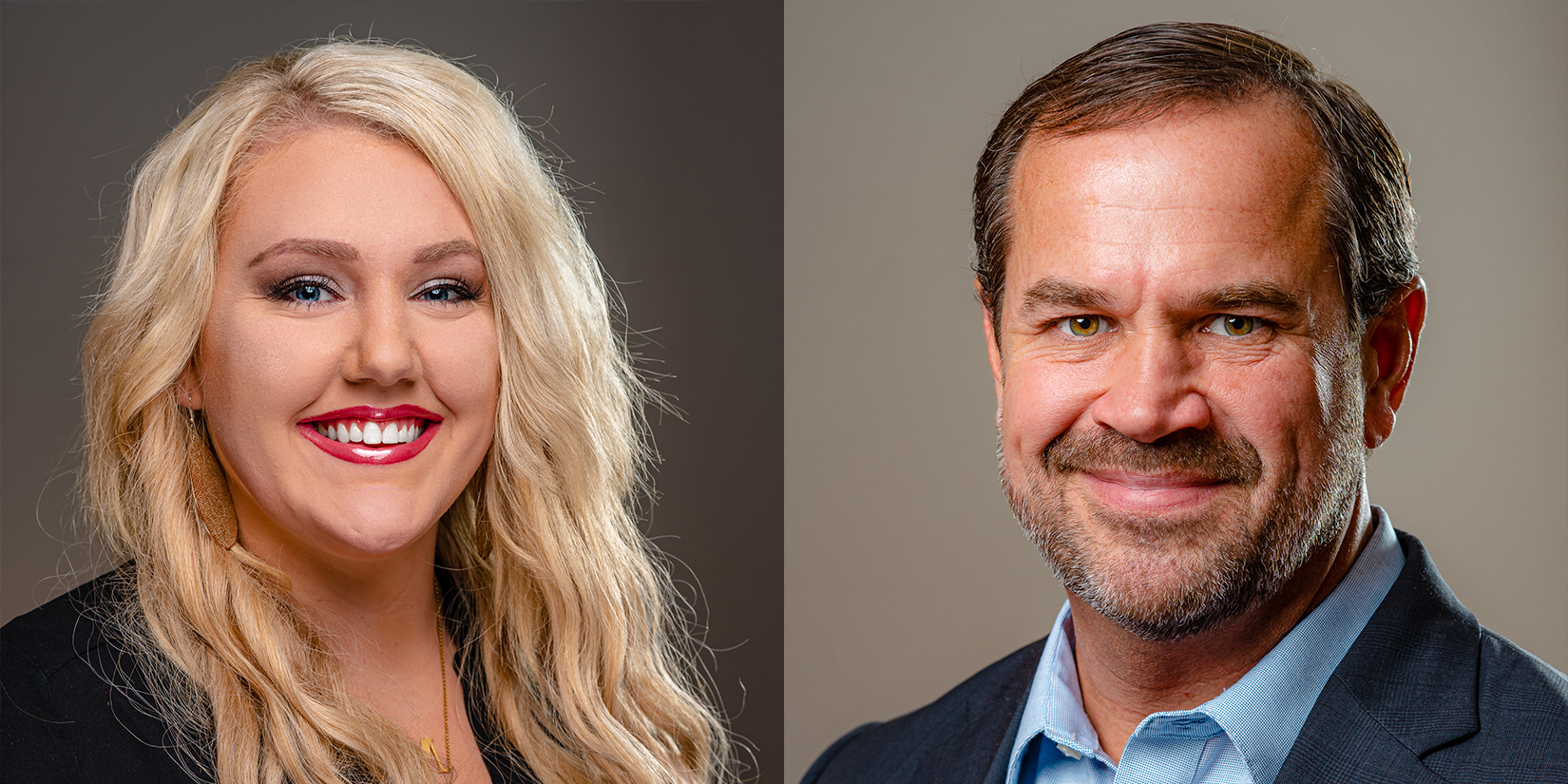 Professional Headshots of a woman and a man.